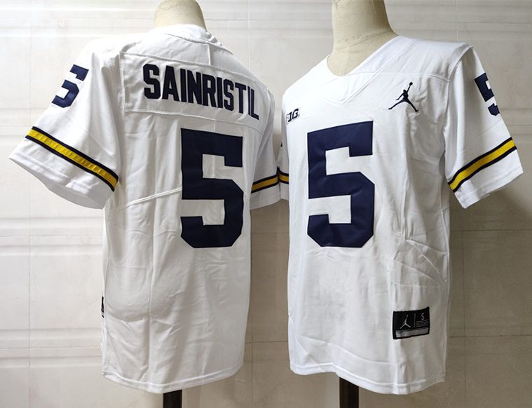 Men Michigan Wolverines 5 Sainristil White 2024 Vapor NCAA Jersey